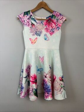 TM by Truly Me Light Blue Embellished Butterfly Floral Skater Dress Sz Girls 14